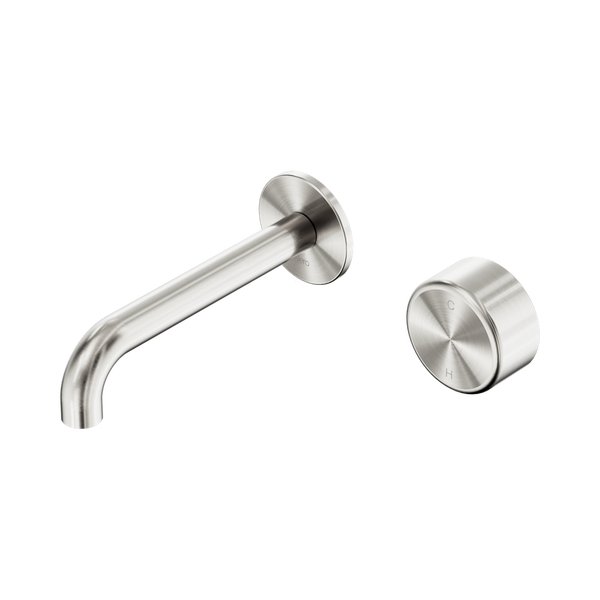 Nero Serenity Progressive Wall Basin Mixer 160mm Spout With Metal Handle Brushed Nickel