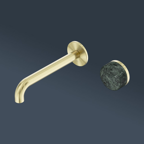 Nero Serenity Progressive Wall Basin Mixer 185mm Spout With Verde Alpi Handle Brushed Gold