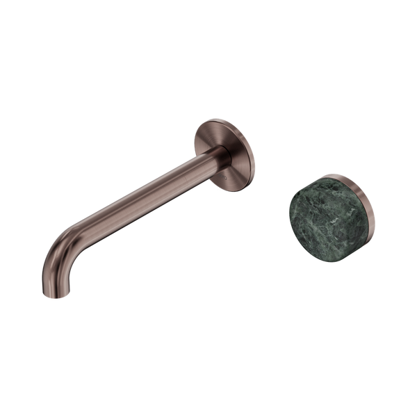 Nero Serenity Progressive Wall Basin Mixer 185mm Spout With Verde Alpi Handle Brushed Bronze