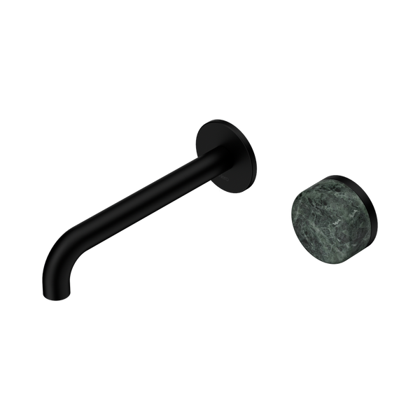 Nero Serenity Progressive Wall Basin Mixer 185mm Spout With Verde Alpi Handle Matte Black