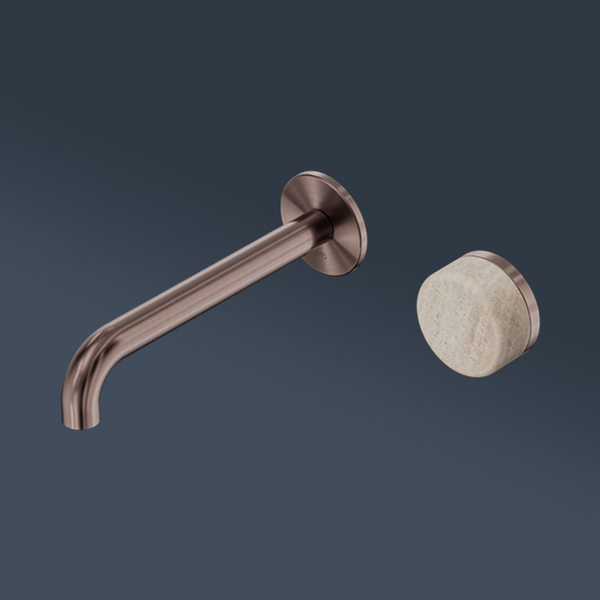 Nero Serenity Progressive Wall Basin Mixer 185mm Spout With Rome Travertine Handle Brushed Bronze