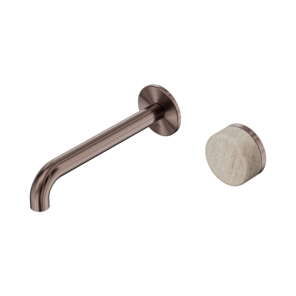 Nero Serenity Progressive Wall Basin Mixer 185mm Spout With Rome Travertine Handle Brushed Bronze