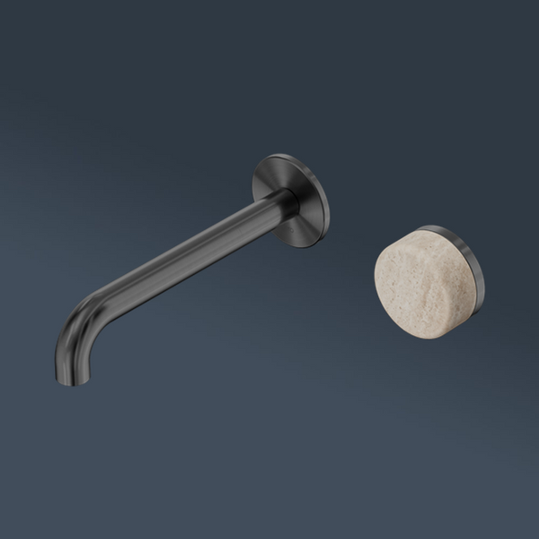 Nero Serenity Progressive Wall Basin Mixer 185mm Spout With Rome Travertine Handle Gunmetal