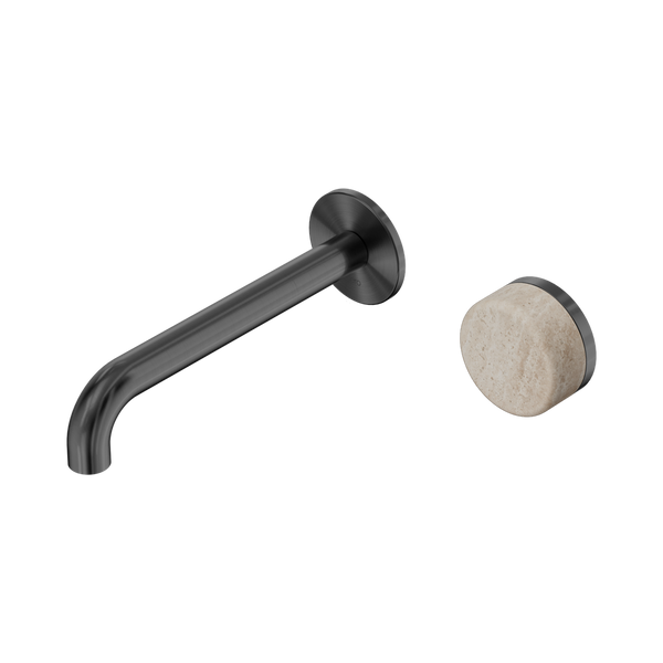 Nero Serenity Progressive Wall Basin Mixer 185mm Spout With Rome Travertine Handle Gunmetal