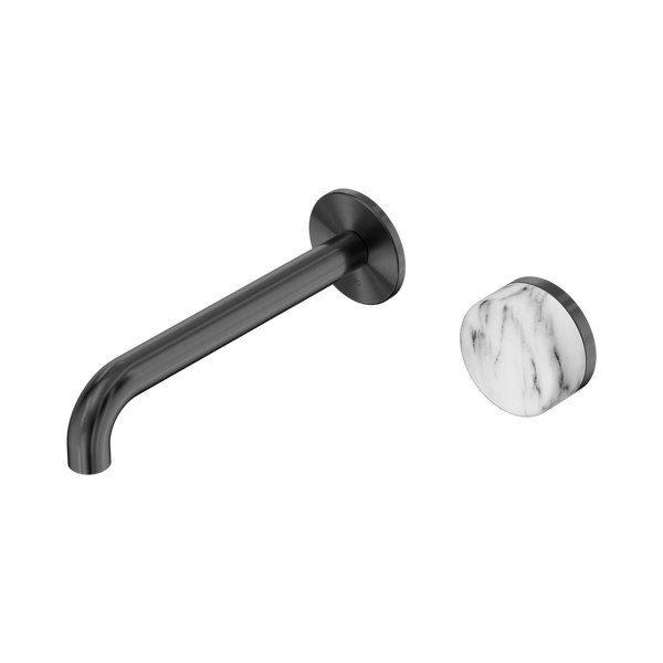 Nero Serenity Progressive Wall Basin Mixer 185mm Spout With Arabescato Corchia Handle Gunmetal