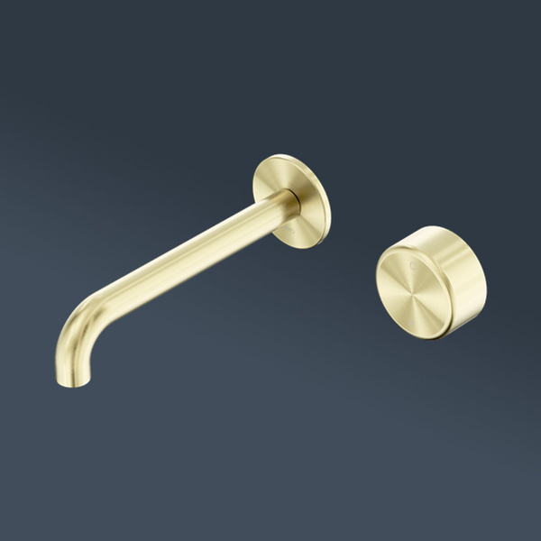 Nero Serenity Progressive Wall Basin Mixer 185mm Spout With Metal Handle Brushed Gold