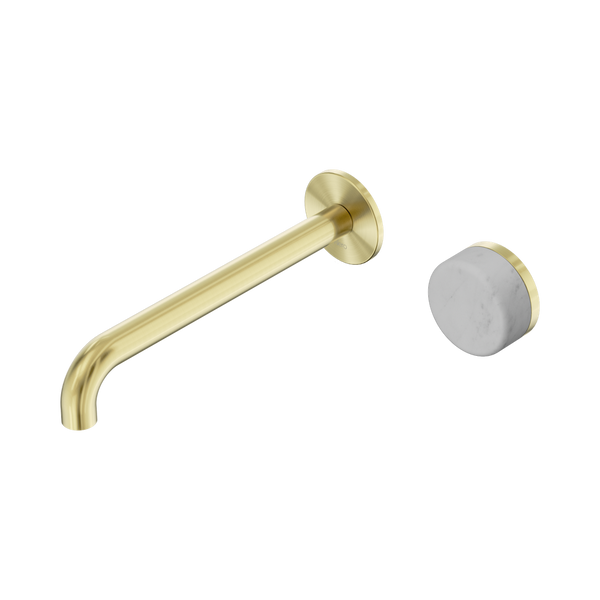 Nero Serenity Progressive Wall Basin Mixer 220mm Spout With Carrara Handle Brushed Gold