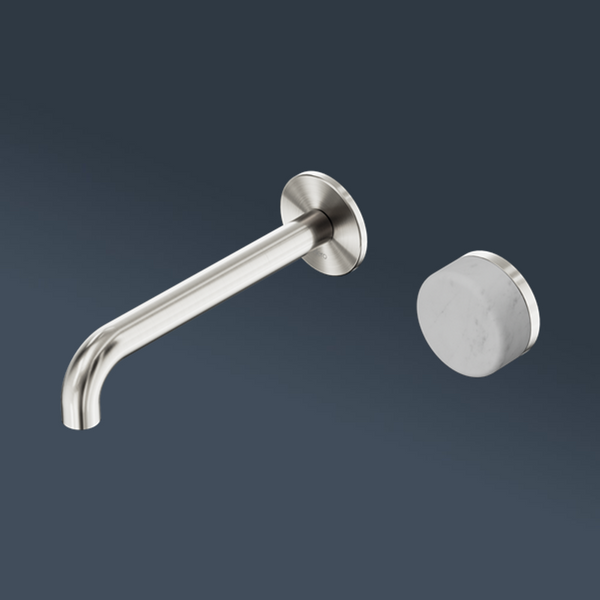 Nero Serenity Progressive Wall Basin Mixer 220mm Spout With Carrara Handle Brushed Nickel