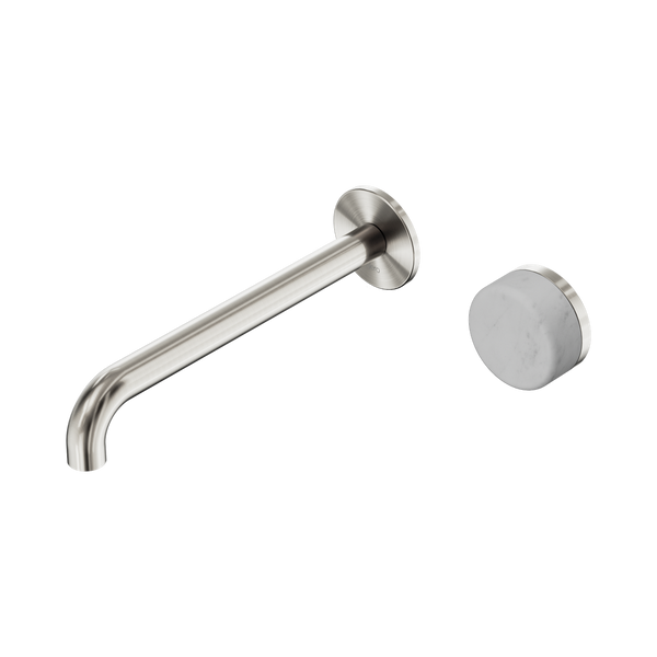Nero Serenity Progressive Wall Basin Mixer 220mm Spout With Carrara Handle Brushed Nickel