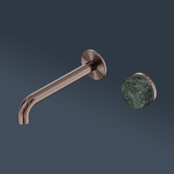 Nero Serenity Progressive Wall Basin Mixer 220mm Spout With Verde Alpi Handle Brushed Bronze