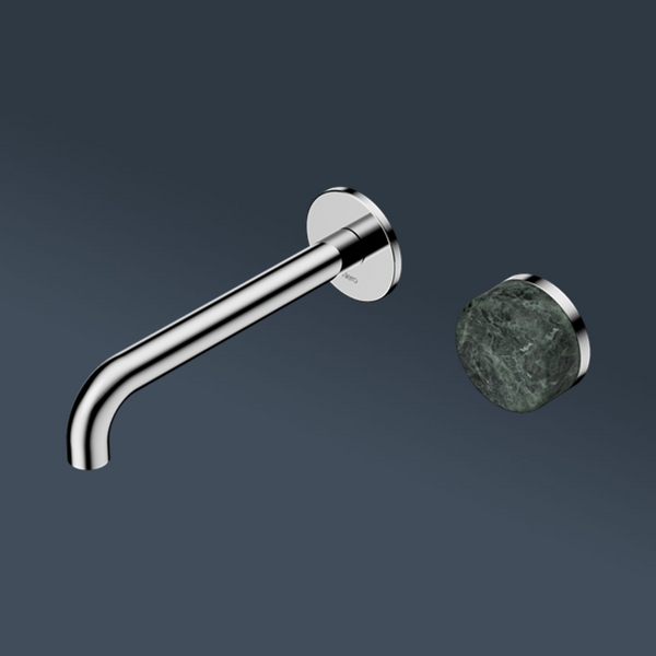 Nero Serenity Progressive Wall Basin Mixer 220mm Spout With Verde Alpi Handle Chrome