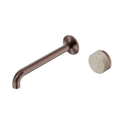 Nero Serenity Progressive Wall Basin Mixer 220mm Spout With Rome Travertine Handle Brushed Bronze