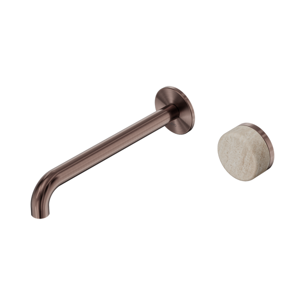 Nero Serenity Progressive Wall Basin Mixer 220mm Spout With Rome Travertine Handle Brushed Bronze