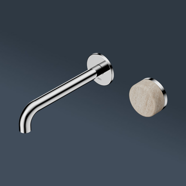 Nero Serenity Progressive Wall Basin Mixer 220mm Spout With Rome Travertine Handle Chrome