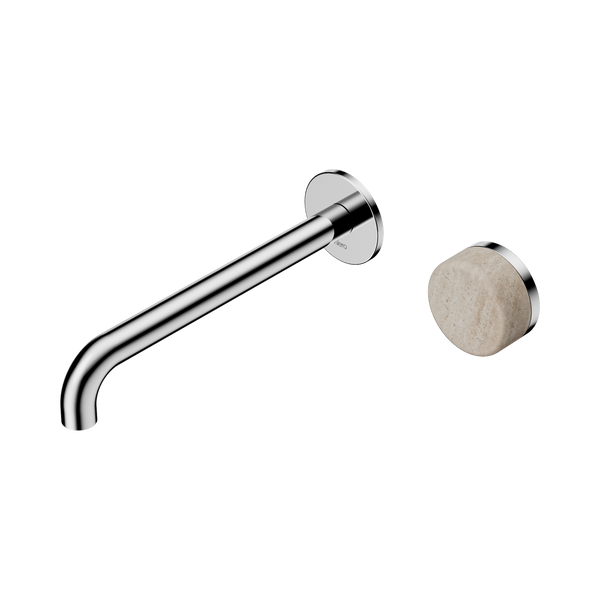 Nero Serenity Progressive Wall Basin Mixer 220mm Spout With Rome Travertine Handle Chrome