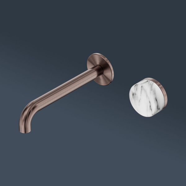 Nero Serenity Progressive Wall Basin Mixer 220mm Spout With Arabescato Corchia Handle Brushed Bronze