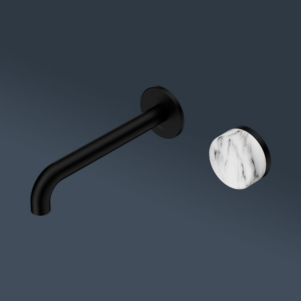 Nero Serenity Progressive Wall Basin Mixer 220mm Spout With Arabescato Corchia Handle Matte Black