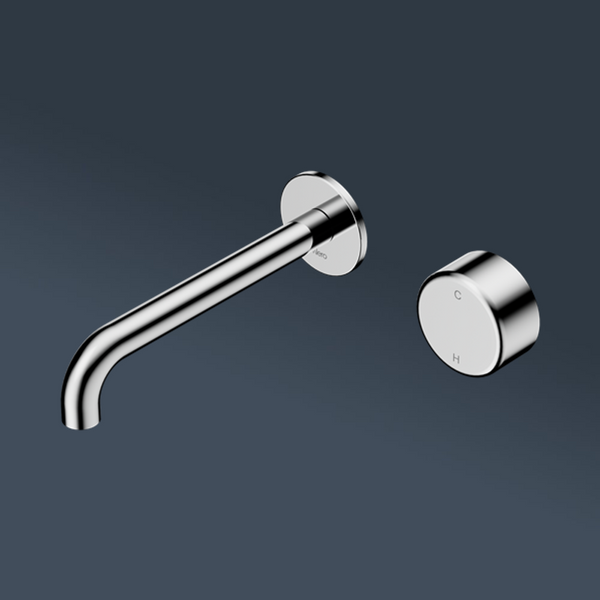 Nero Serenity Progressive Wall Basin Mixer 220mm Spout With Metal Handle Chrome