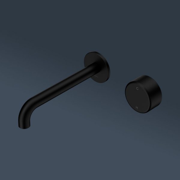 Nero Serenity Progressive Wall Basin Mixer 220mm Spout With Metal Handle Matte Black