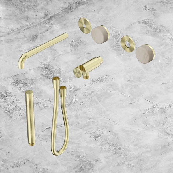 Nero Serenity Progressive Shower System with Spout with Rome Travertine Handle and Slim Shower (Trim Kit Only) Brushed Gold