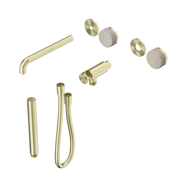 Nero Serenity Progressive Shower System with Spout with Rome Travertine Handle and Slim Shower (Trim Kit Only) Brushed Gold