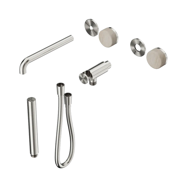 Nero Serenity Progressive Shower System with Spout with Rome Travertine Handle and Slim Shower (Trim Kit Only) Brushed Nickel