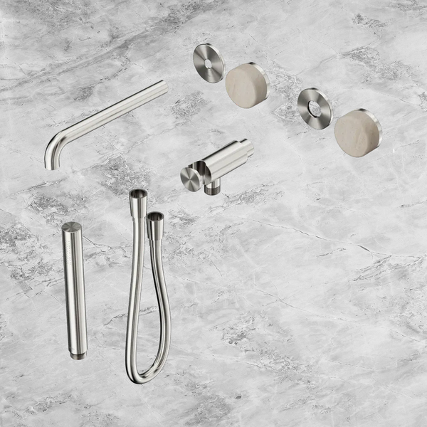 Nero Serenity Progressive Shower System with Spout with Rome Travertine Handle and Slim Shower (Trim Kit Only) Brushed Nickel