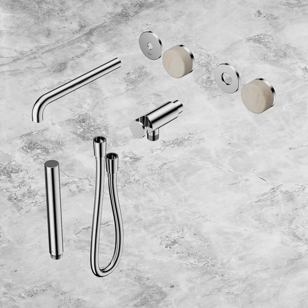 Nero Serenity Progressive Shower System with Spout with Rome Travertine Handle and Slim Shower (Trim Kit Only) Chrome