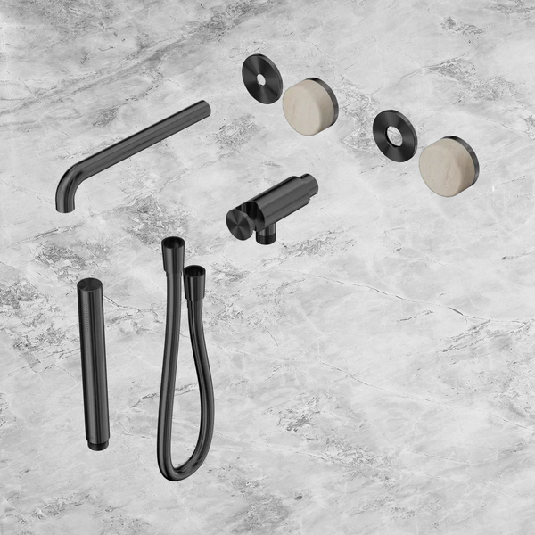 Nero Serenity Progressive Shower System with Spout with Rome Travertine Handle and Slim Shower (Trim Kit Only) Gunmetal