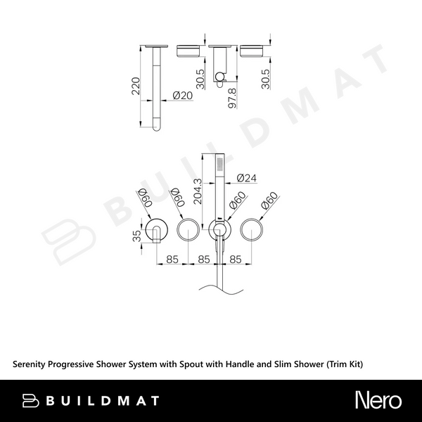 Nero Serenity Progressive Shower System with Spout with Rome Travertine Handle and Slim Shower (Trim Kit Only) Matte Black
