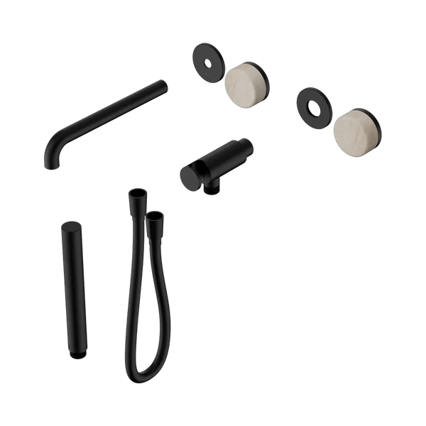 Nero Serenity Progressive Shower System with Spout with Rome Travertine Handle and Slim Shower (Trim Kit Only) Matte Black