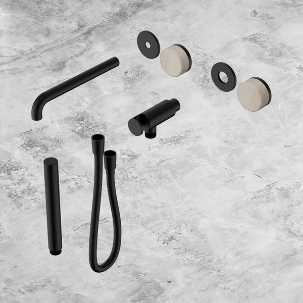 Nero Serenity Progressive Shower System with Spout with Rome Travertine Handle and Slim Shower (Trim Kit Only) Matte Black