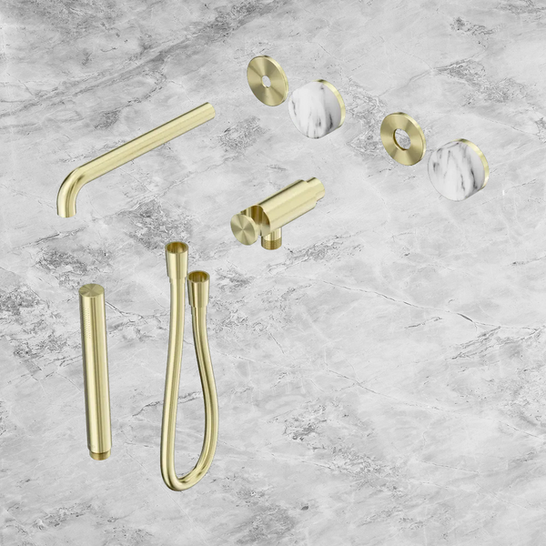 Nero Serenity Progressive Shower System with Spout with Arabescato Corchia Handle and Slim Shower (Trim Kit Only) Brushed Gold