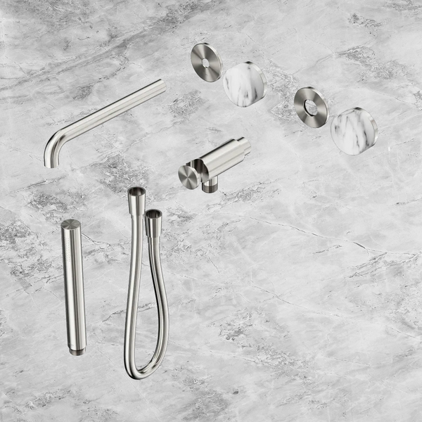 Nero Serenity Progressive Shower System with Spout with Arabescato Corchia Handle and Slim Shower (Trim Kit Only) Brushed Nickel