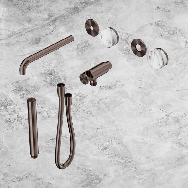 Nero Serenity Progressive Shower System with Spout with Arabescato Corchia Handle and Slim Shower (Trim Kit Only) Brushed Bronze