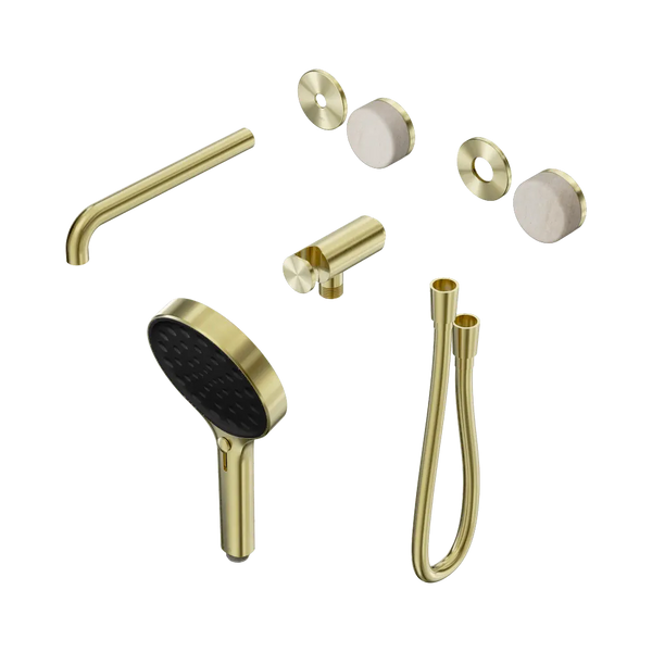 Nero Serenity Progressive Shower System with Spout with Rome Travertine Handle and Serenity Hand Shower (Trim Kit Only) Brushed Gold