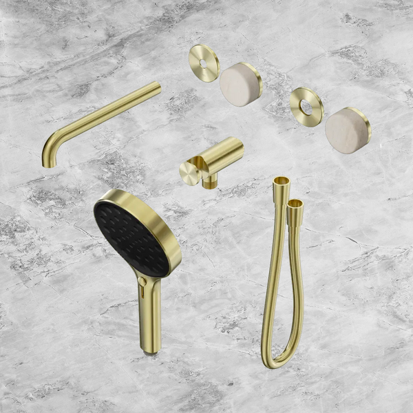 Nero Serenity Progressive Shower System with Spout with Rome Travertine Handle and Serenity Hand Shower (Trim Kit Only) Brushed Gold