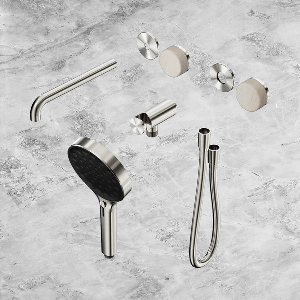 Nero Serenity Progressive Shower System with Spout with Rome Travertine Handle and Serenity Hand Shower (Trim Kit Only) Brushed Nickel