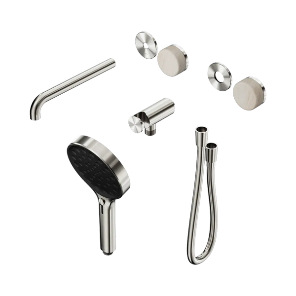 Nero Serenity Progressive Shower System with Spout with Rome Travertine Handle and Serenity Hand Shower (Trim Kit Only) Brushed Nickel