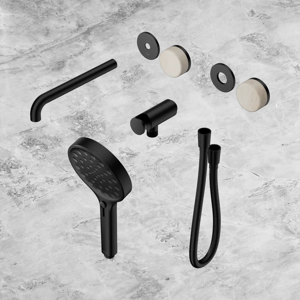 Nero Serenity Progressive Shower System with Spout with Rome Travertine Handle and Serenity Hand Shower (Trim Kit Only) Matte Black