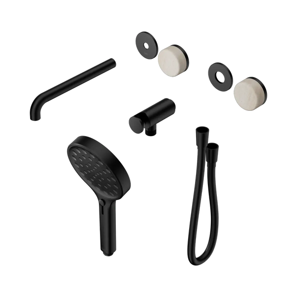 Nero Serenity Progressive Shower System with Spout with Rome Travertine Handle and Serenity Hand Shower (Trim Kit Only) Matte Black