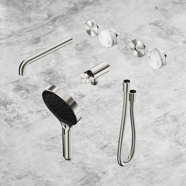 Nero Serenity Progressive Shower System with Spout with Arabescato Corchia Handle and Serenity Hand Shower (Trim Kit Only) Brushed Nickel
