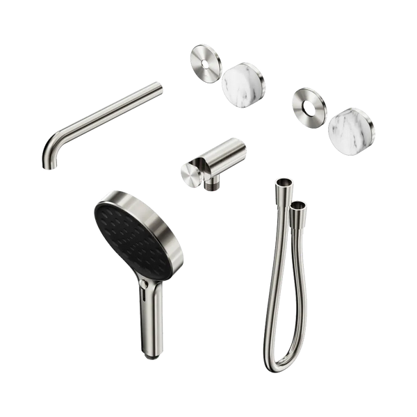 Nero Serenity Progressive Shower System with Spout with Arabescato Corchia Handle and Serenity Hand Shower (Trim Kit Only) Brushed Nickel