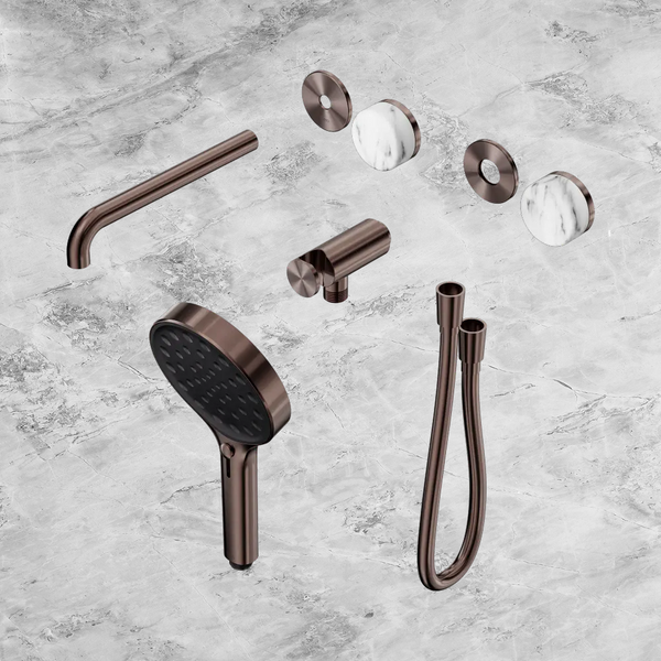 Nero Serenity Progressive Shower System with Spout with Arabescato Corchia Handle and Serenity Hand Shower (Trim Kit Only) Brushed Bronze