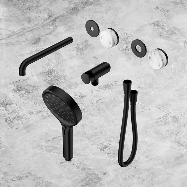 Nero Serenity Progressive Shower System with Spout with Arabescato Corchia Handle and Serenity Hand Shower (Trim Kit Only) Matte Black