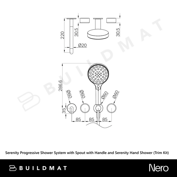 Nero Serenity Progressive Shower System with Spout with Metal Handle and Serenity Hand Shower (Trim Kit Only) Brushed Gold