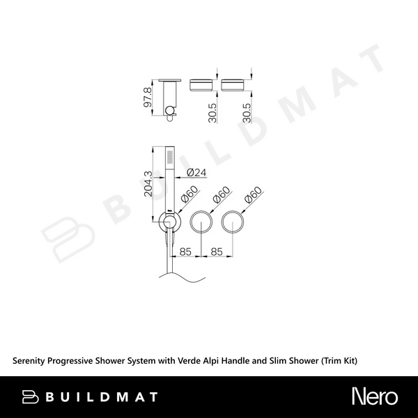Nero Serenity Progressive Shower System with Verde Alpi Handle and Slim Shower (Trim Kit Only) Brushed Gold