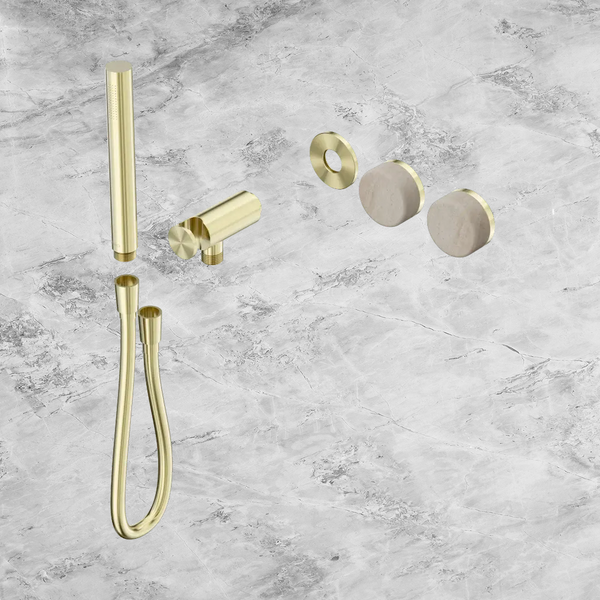 Nero Serenity Progressive Shower System with Rome Travertine Handle and Slim Shower (Trim Kit Only) Brushed Gold