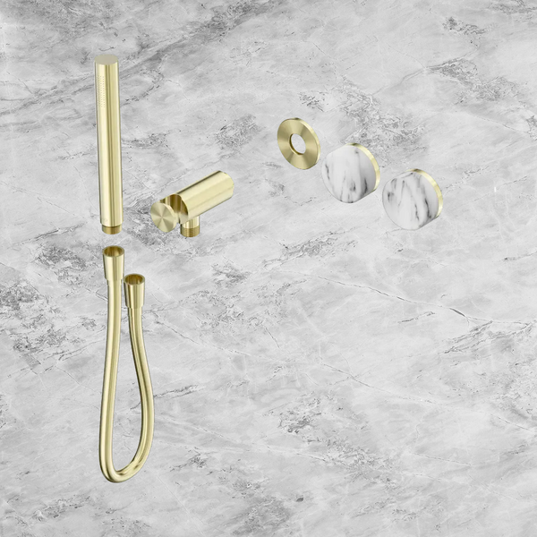 Nero Serenity Progressive Shower System with Arabescato Corchia Handle and Slim Shower (Trim Kit Only) Brushed Gold