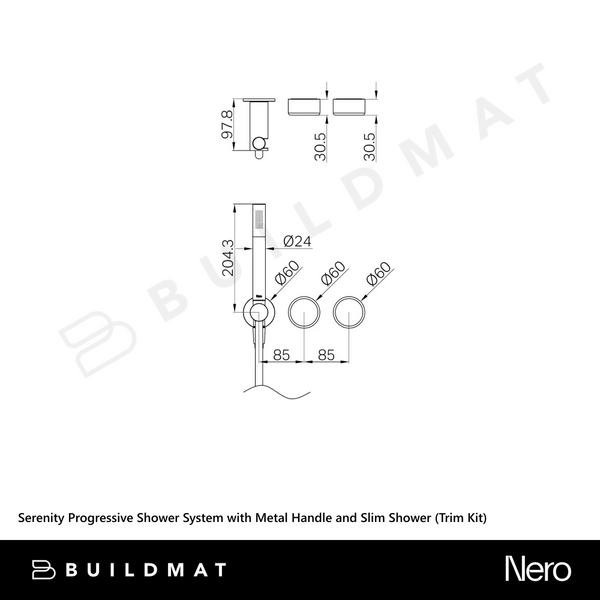 Nero Serenity Progressive Shower System with Metal Handle and Slim Shower (Trim Kit Only) Matte Black